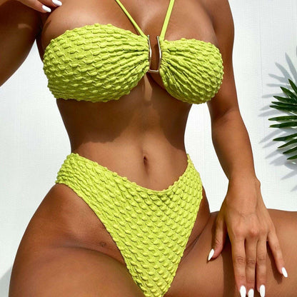 2023 Wrinkled Bandeau High Cut Bikini Women Swimwear Female Swimsuit Two-pieces Bikini set Strapless Bather Bathing Suit Swim Beige