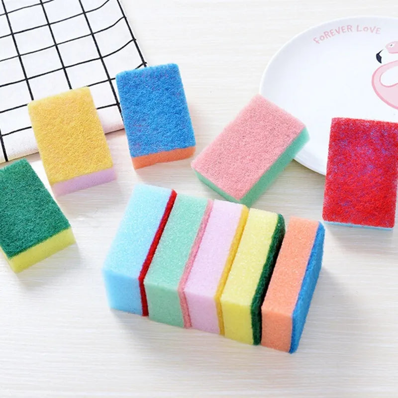20pcs Cleaning Sponge Scouring Pads Kitchen Dishwashing Cleaning Sponge Double Sided Dishes Pot Wipe Cloth Kitchen Cleaning Tool