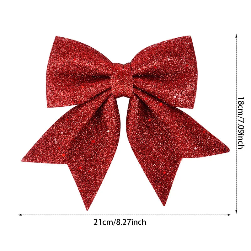 21CM Red Glitter Christmas Bows Xmas Tree Hanging Ornaments Topper Christmas Decorations for Home Navidad New Year Gift