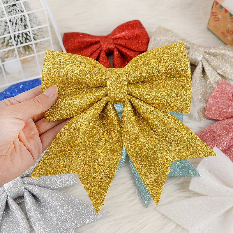 21CM Red Glitter Christmas Bows Xmas Tree Hanging Ornaments Topper Christmas Decorations for Home Navidad New Year Gift