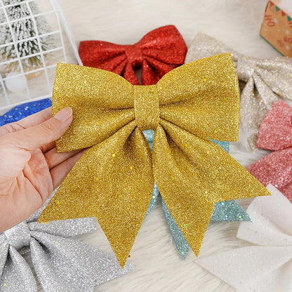 21CM Red Glitter Christmas Bows Xmas Tree Hanging Ornaments Topper Christmas Decorations for Home Navidad New Year Gift