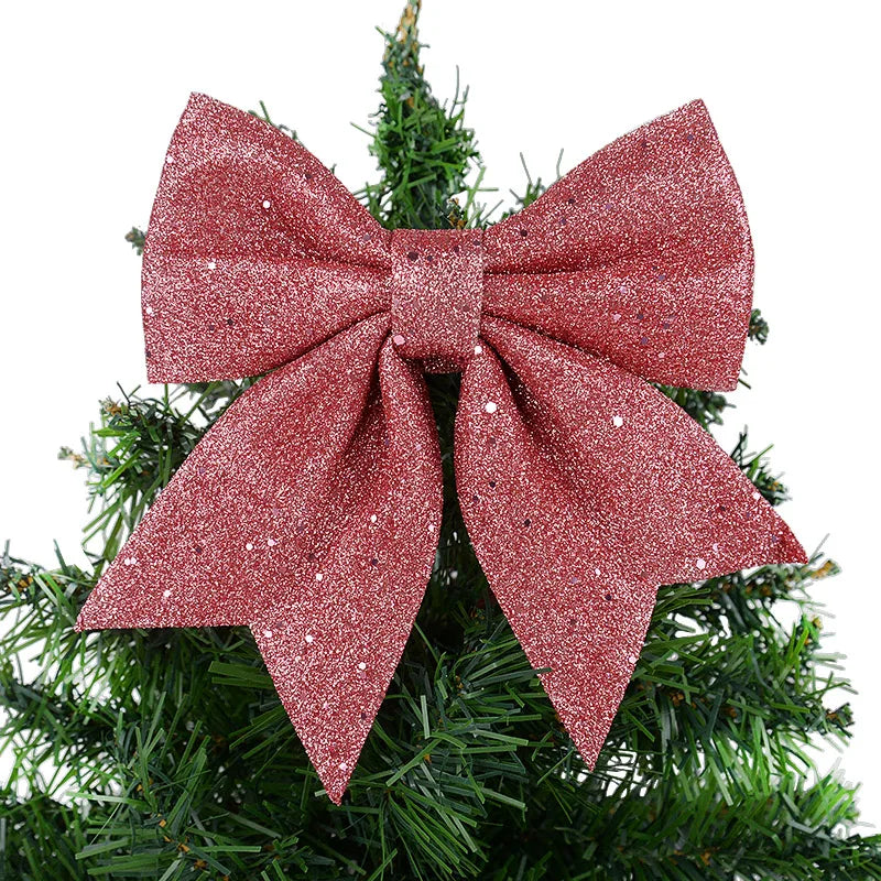 21CM Red Glitter Christmas Bows Xmas Tree Hanging Ornaments Topper Christmas Decorations for Home Navidad New Year Gift A08 18x21cm
