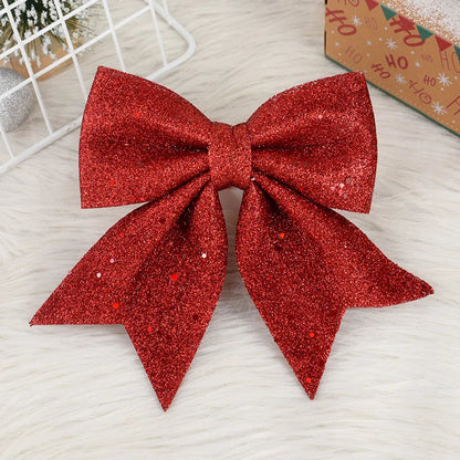 21CM Red Glitter Christmas Bows Xmas Tree Hanging Ornaments Topper Christmas Decorations for Home Navidad New Year Gift