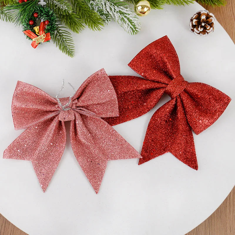 21CM Red Glitter Christmas Bows Xmas Tree Hanging Ornaments Topper Christmas Decorations for Home Navidad New Year Gift