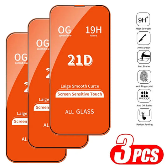 21D Tempered Glass for iPhone 13 11 14 Pro Max 12 Mini 8 7 Plus Screen Protector for IPhone 13 PRO XS MAX X XR Full Cover Glass For iPhone 14Pro Max 3 Pieces White