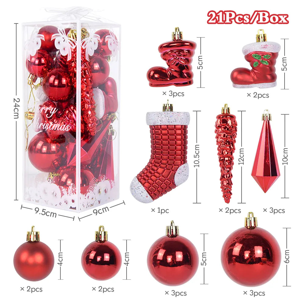 21Pcs/box Christmas Ball Ornaments Xmas Tree Hanging Ice Pendants Christmas Decorations For Home Navidad New Year Gift Noel