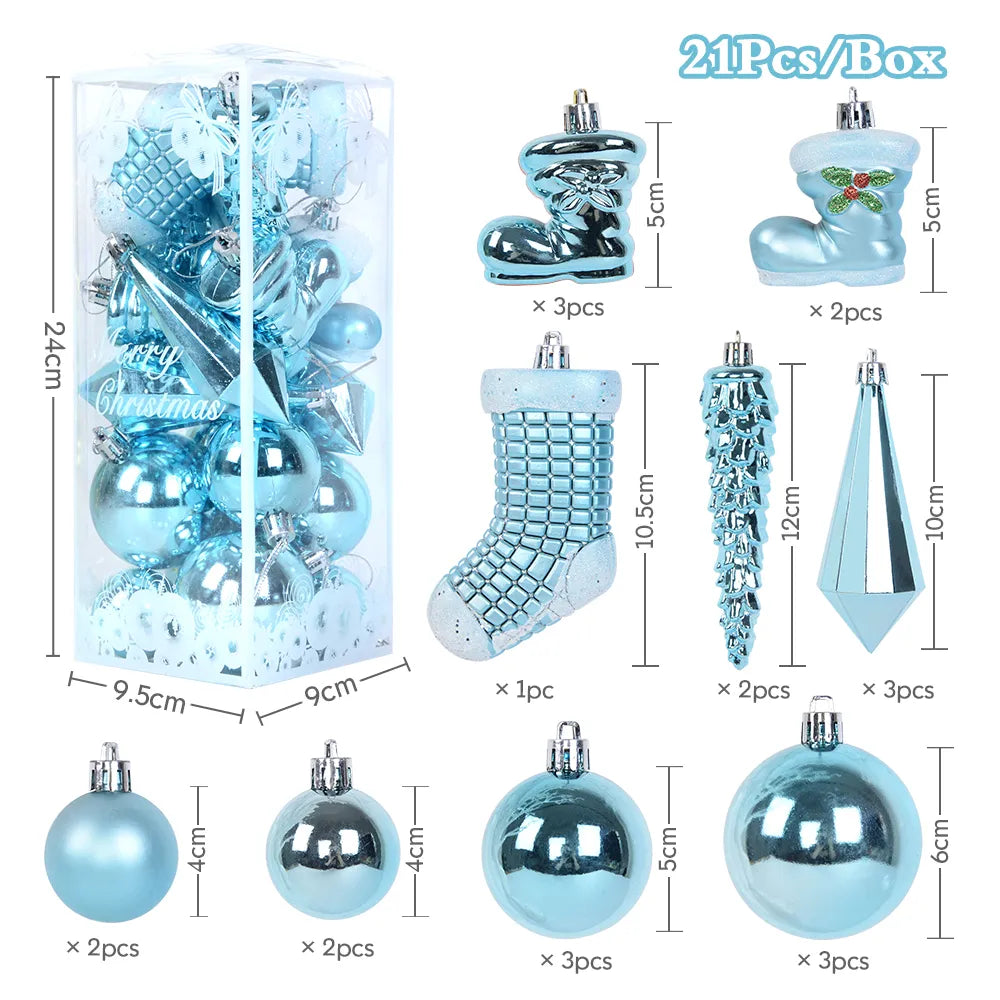 21Pcs/box Christmas Ball Ornaments Xmas Tree Hanging Ice Pendants Christmas Decorations For Home Navidad New Year Gift Noel Blue Other
