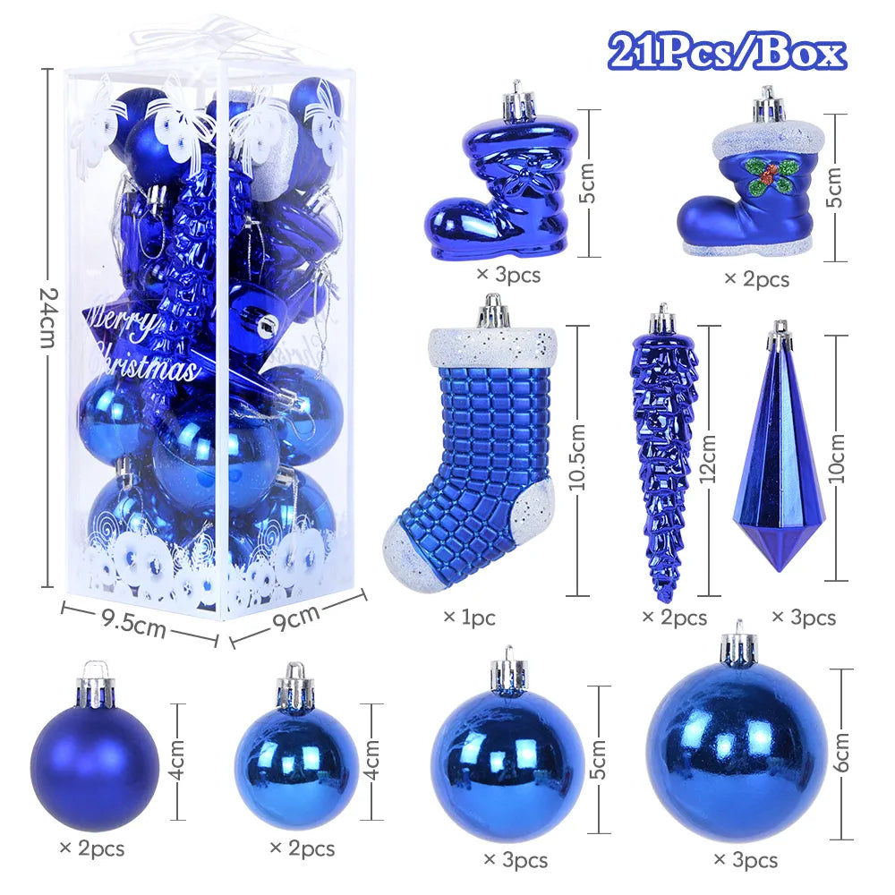 21Pcs/box Christmas Ball Ornaments Xmas Tree Hanging Ice Pendants Christmas Decorations For Home Navidad New Year Gift Noel