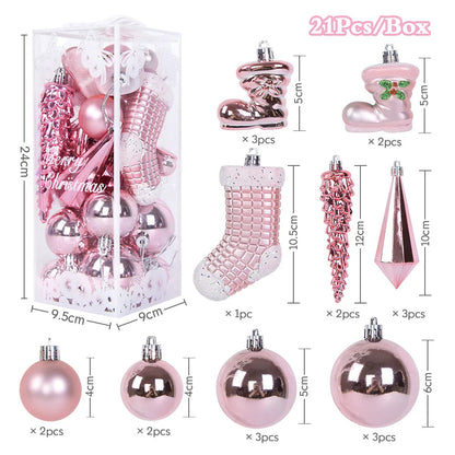 21Pcs/box Christmas Ball Ornaments Xmas Tree Hanging Ice Pendants Christmas Decorations For Home Navidad New Year Gift Noel