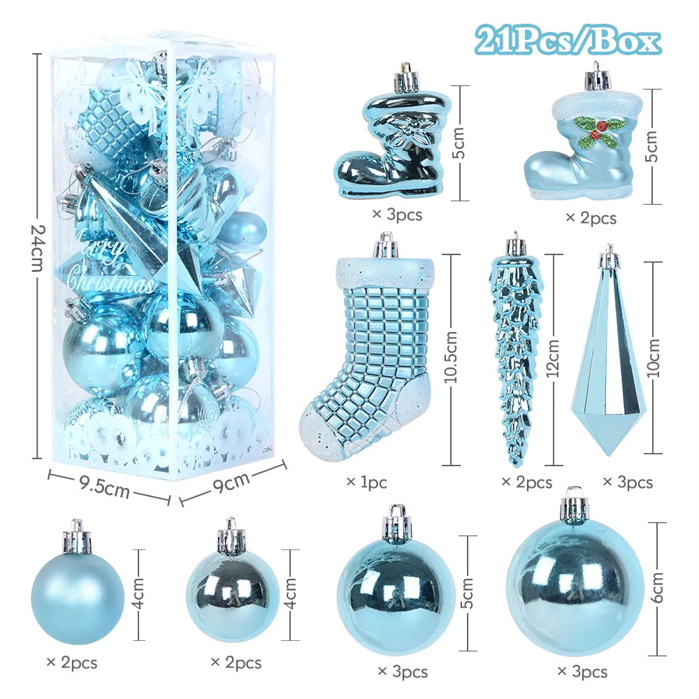 21Pcs/box Christmas Ball Ornaments Xmas Tree Hanging Ice Pendants Christmas Decorations For Home Navidad New Year Gift Noel