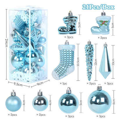 21Pcs/box Christmas Ball Ornaments Xmas Tree Hanging Ice Pendants Christmas Decorations For Home Navidad New Year Gift Noel