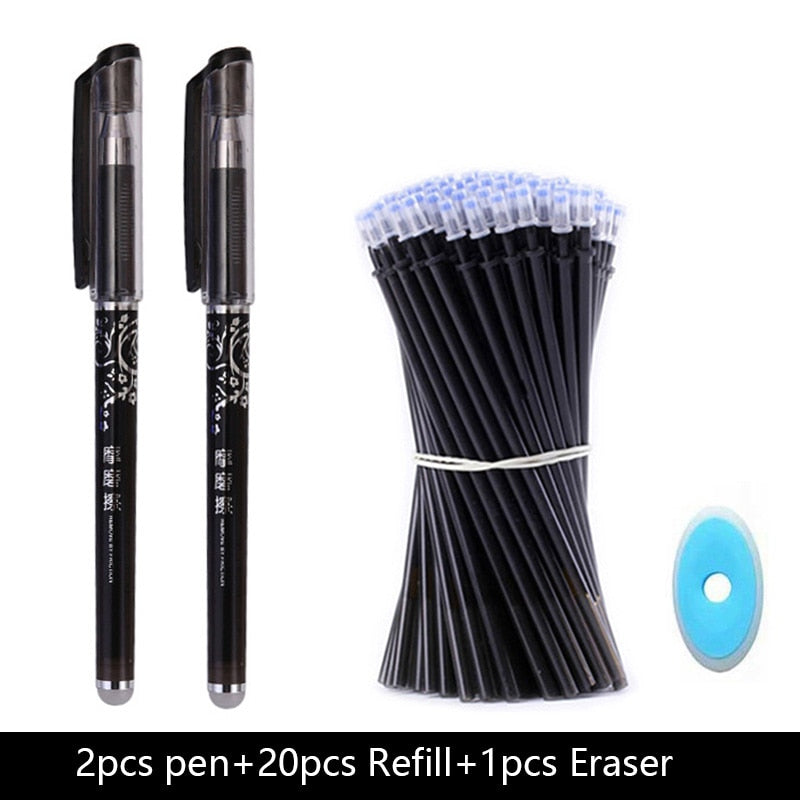 23Pcs/Set Erasable Gel Pens Set Washable Handle Blue Black Ink Writing Neutral Pen for School Office Supplies Stationery