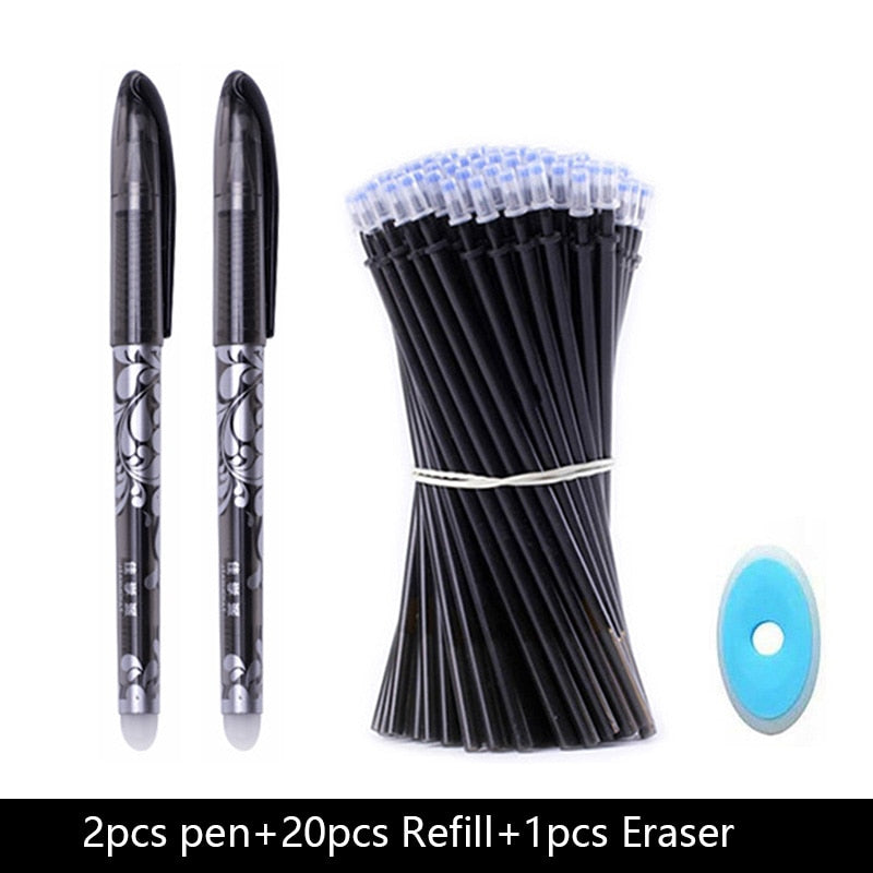 23Pcs/Set Erasable Gel Pens Set Washable Handle Blue Black Ink Writing Neutral Pen for School Office Supplies Stationery