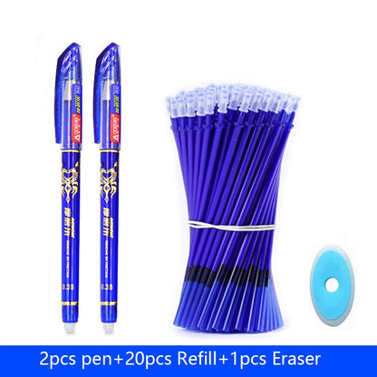 23Pcs/Set Erasable Gel Pens Set Washable Handle Blue Black Ink Writing Neutral Pen for School Office Supplies Stationery C-23pcs set blue ink