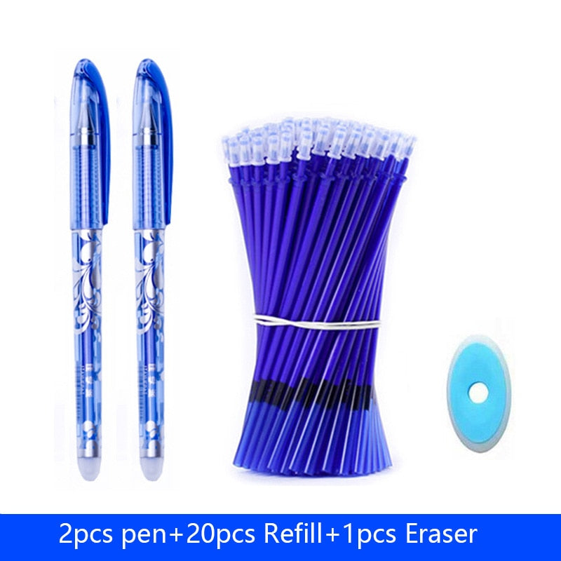 23Pcs/Set Erasable Gel Pens Set Washable Handle Blue Black Ink Writing Neutral Pen for School Office Supplies Stationery