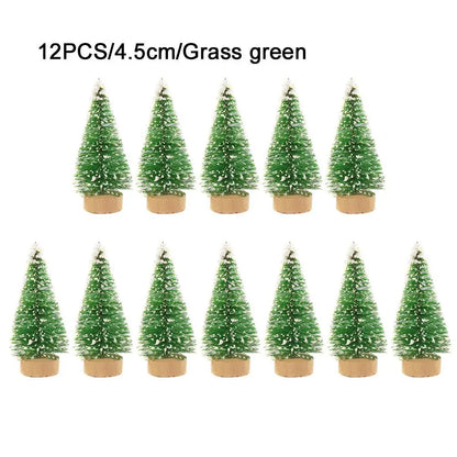 24-12 Piece Mini Christmas Tree Sisal Silk Cedar Table Top Decoration Small Christmas Tree Mini Tree Window DIY Decorations 12pcs Grass green 45mm