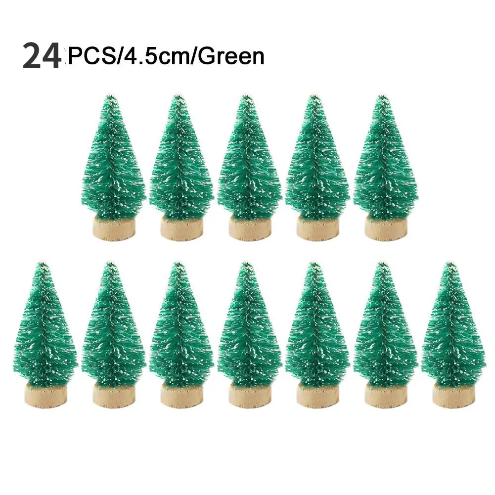 24-12 Piece Mini Christmas Tree Sisal Silk Cedar Table Top Decoration Small Christmas Tree Mini Tree Window DIY Decorations 24pcs green 45mm