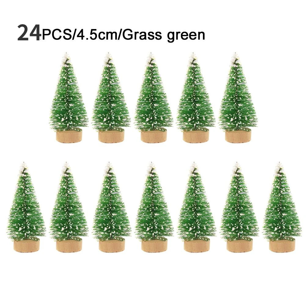 24-12 Piece Mini Christmas Tree Sisal Silk Cedar Table Top Decoration Small Christmas Tree Mini Tree Window DIY Decorations 24pcs Grass green 45mm