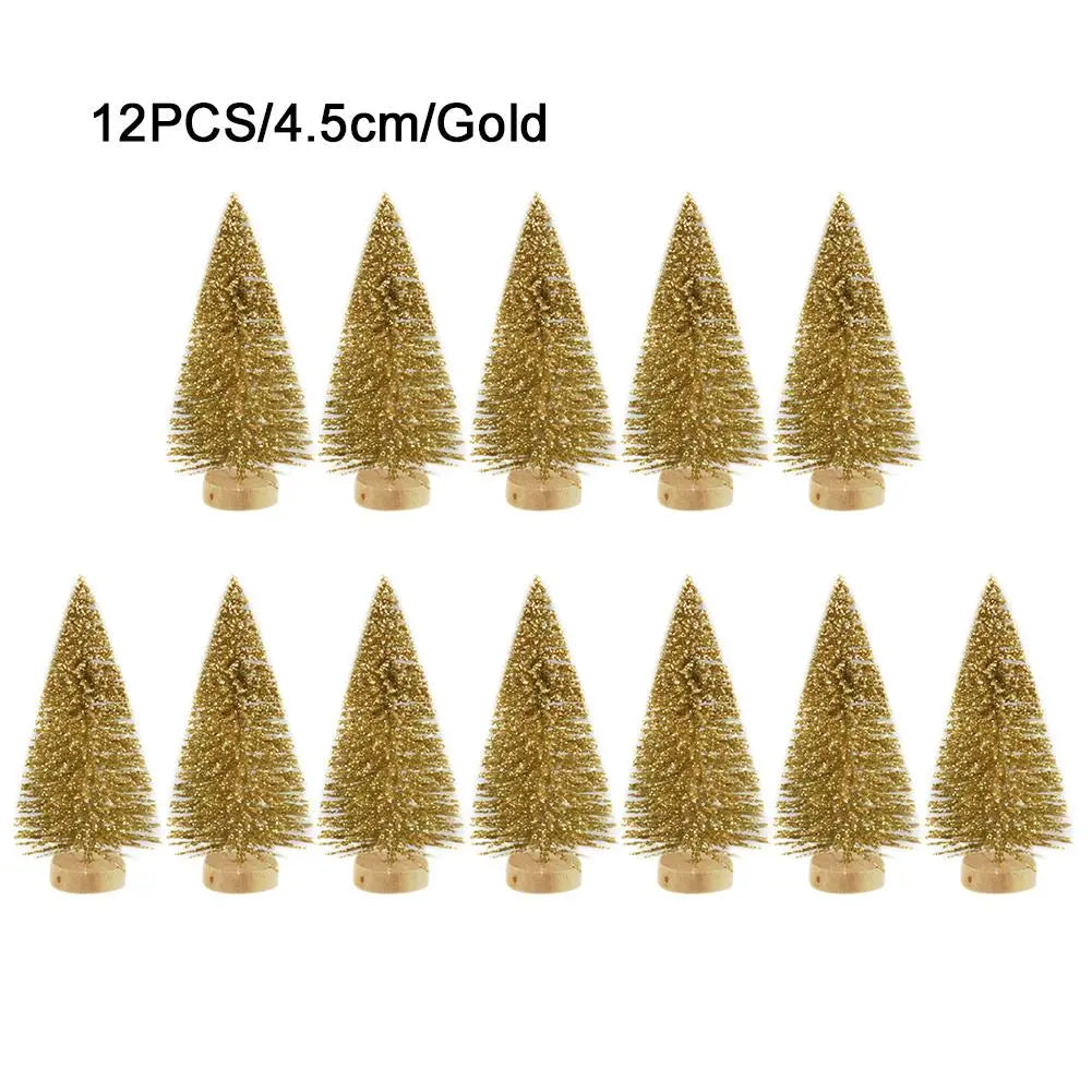 24-12 Piece Mini Christmas Tree Sisal Silk Cedar Table Top Decoration Small Christmas Tree Mini Tree Window DIY Decorations