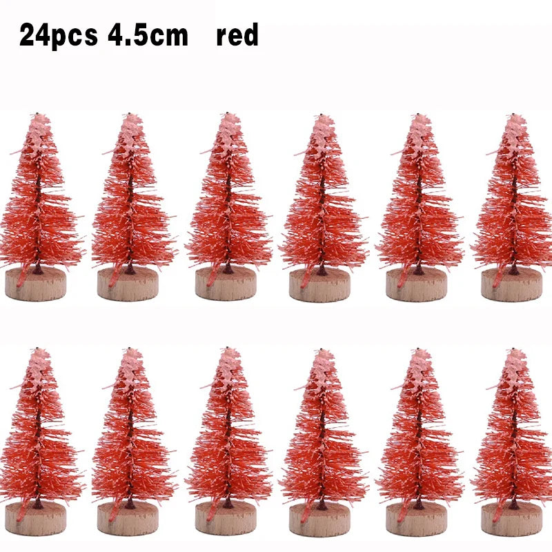 24-12 Piece Mini Christmas Tree Sisal Silk Cedar Table Top Decoration Small Christmas Tree Mini Tree Window DIY Decorations