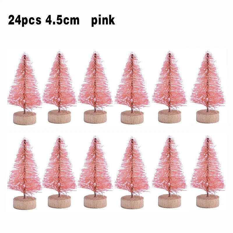 24-12 Piece Mini Christmas Tree Sisal Silk Cedar Table Top Decoration Small Christmas Tree Mini Tree Window DIY Decorations 24pcs pink 45mm