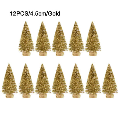 24-12 Piece Mini Christmas Tree Sisal Silk Cedar Table Top Decoration Small Christmas Tree Mini Tree Window DIY Decorations 12pcs gold 45mm