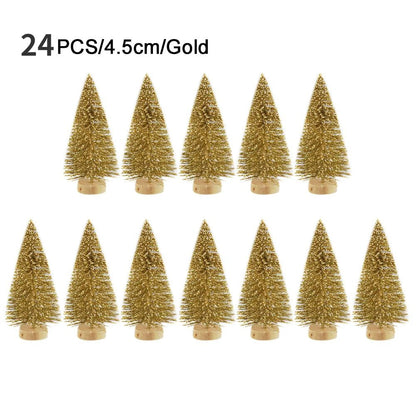 24-12 Piece Mini Christmas Tree Sisal Silk Cedar Table Top Decoration Small Christmas Tree Mini Tree Window DIY Decorations 24pcs gold 45mm