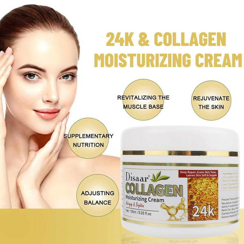 24K Anti-aging Cream 100ml Remodeling Elasticity Moisturizing Cream Smooth Fine Lines Firming Skin Collagen Cream 100ML