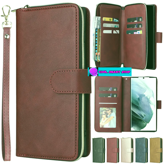 Wallet Luxury 9-Card Leather Case For Samsung Galaxy S23 Ultra S22 Ultra S21 Plus S20 FE S10 Lite S9 S8 Note 20 Ultra 10 Lite