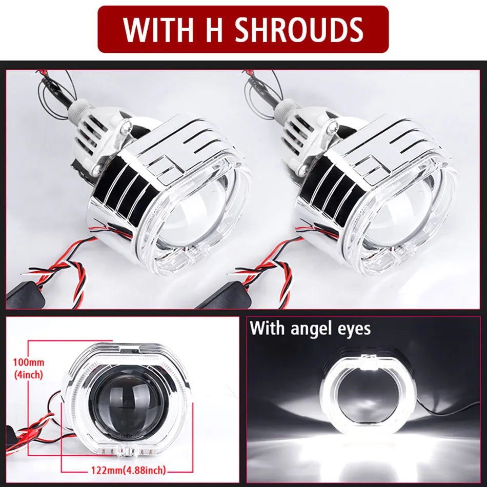 3.0 Inch Bi LED Lens 30000 Lumens H4 H7 9005 9006 LED Bulb Headlight BiLed Projector Lenses Car Lights 4300K Car Retrofit Lights With H Shrouds