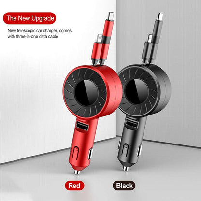 3-IN-1 Car Charger Mobile Phone Adapter For IOS/Android/Type-C USB Retractable Charging Cable 4.2A Fast Charing For Truck