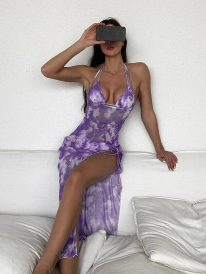 3 Pack Tie Dye Triangle Bikini Set Swimsuit Women Cover Up Swimwear Summer Beach Bathing Suit Bikinis Purple1
