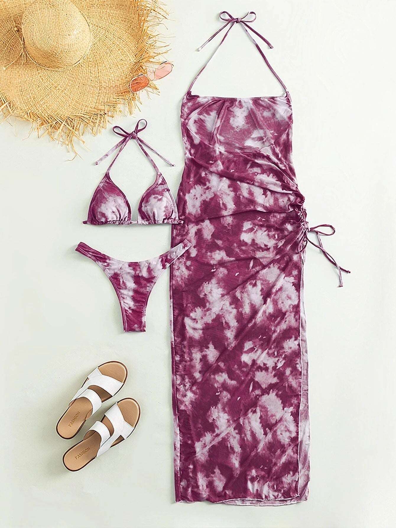 3 Pack Tie Dye Triangle Bikini Set Swimsuit Women Cover Up Swimwear Summer Beach Bathing Suit Bikinis