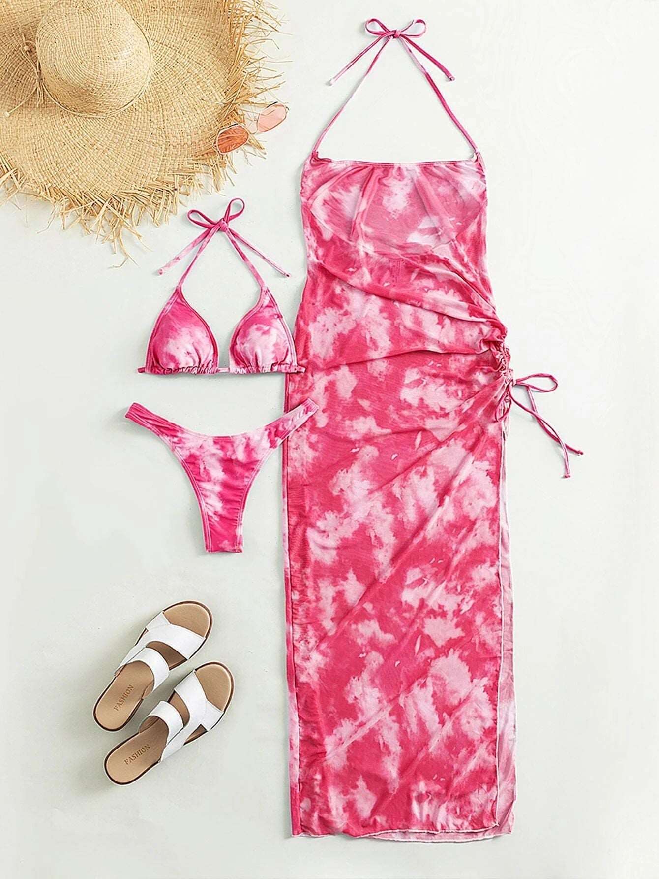3 Pack Tie Dye Triangle Bikini Set Swimsuit Women Cover Up Swimwear Summer Beach Bathing Suit Bikinis