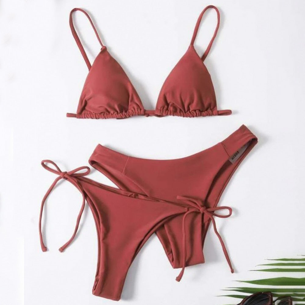 3 Pack Two Bottoms Push Up Bikini Sets Swimsuit For Women Sexy Low And Mid Waist Three Pieces Swimwear 2023 Bathing Suit Maroon