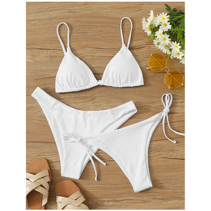3 Pack Two Bottoms Push Up Bikini Sets Swimsuit For Women Sexy Low And Mid Waist Three Pieces Swimwear 2023 Bathing Suit White