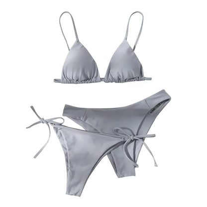 3 Pack Two Bottoms Push Up Bikini Sets Swimsuit For Women Sexy Low And Mid Waist Three Pieces Swimwear 2023 Bathing Suit Grey
