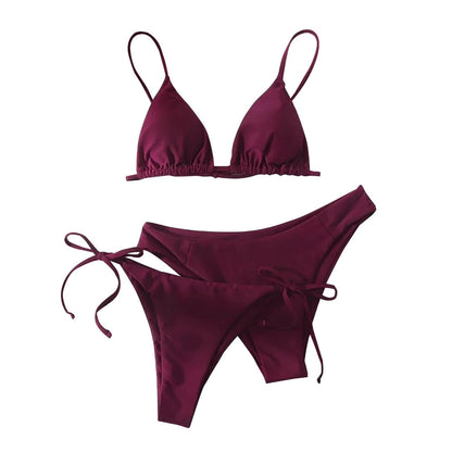 3 Pack Two Bottoms Push Up Bikini Sets Swimsuit For Women Sexy Low And Mid Waist Three Pieces Swimwear 2023 Bathing Suit Wine Red