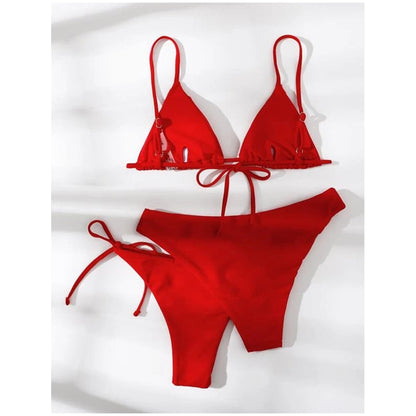 3 Pack Two Bottoms Push Up Bikini Sets Swimsuit For Women Sexy Low And Mid Waist Three Pieces Swimwear 2023 Bathing Suit Red