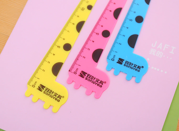 3 Pcs/Set Cute Cartoon Giraffe Animal Ruler Kawaii Plastic Kids Student School Drafting Supplies Stationery Gift Students Prize