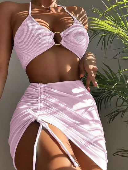 3 Pieces Mesh Mini Ruffle Skirts Women Cover Up Dress Beach Wrap Short Sarongs Bikini Bathing Skirt Women Swimsuit Beachwear