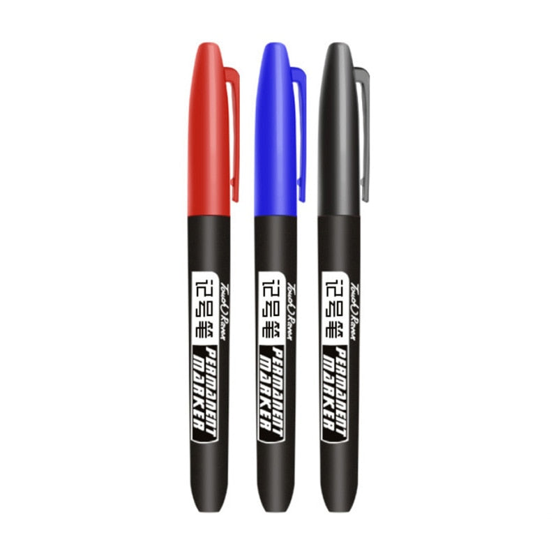 3 pcs/Set Permanent Marker Pen Waterproof Ink Fine Point Black Blue Red Oil Ink 1.5mm Round Toe Fine Color Marker Pens 3 Pcs Mix Color Set