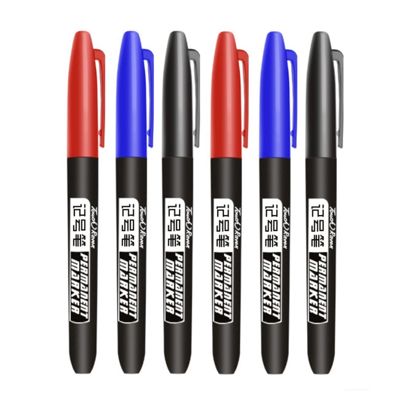 3 pcs/Set Permanent Marker Pen Waterproof Ink Fine Point Black Blue Red Oil Ink 1.5mm Round Toe Fine Color Marker Pens