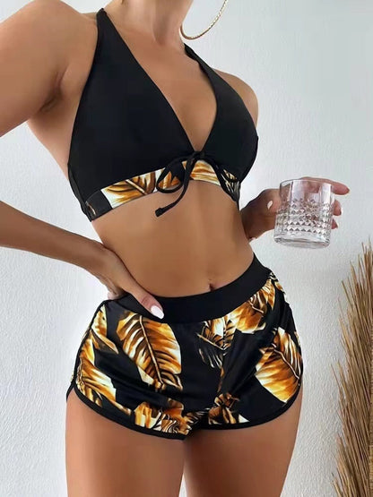 3 pieces Summer Print Swimsuits Bikini Sets Female Swimwear 2023 Sports Beach Wear Bathing Suit Girls Pool Women Swimming Suit Gold