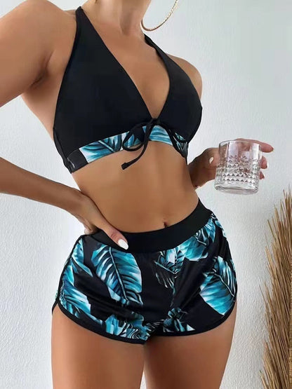 3 pieces Summer Print Swimsuits Bikini Sets Female Swimwear 2023 Sports Beach Wear Bathing Suit Girls Pool Women Swimming Suit Blue