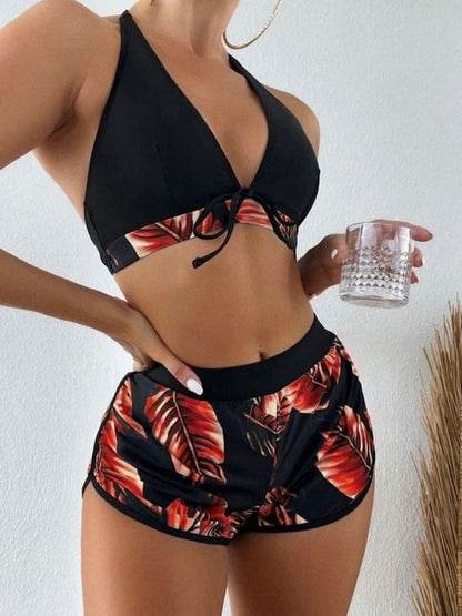 3 pieces Summer Print Swimsuits Bikini Sets Female Swimwear 2023 Sports Beach Wear Bathing Suit Girls Pool Women Swimming Suit Red