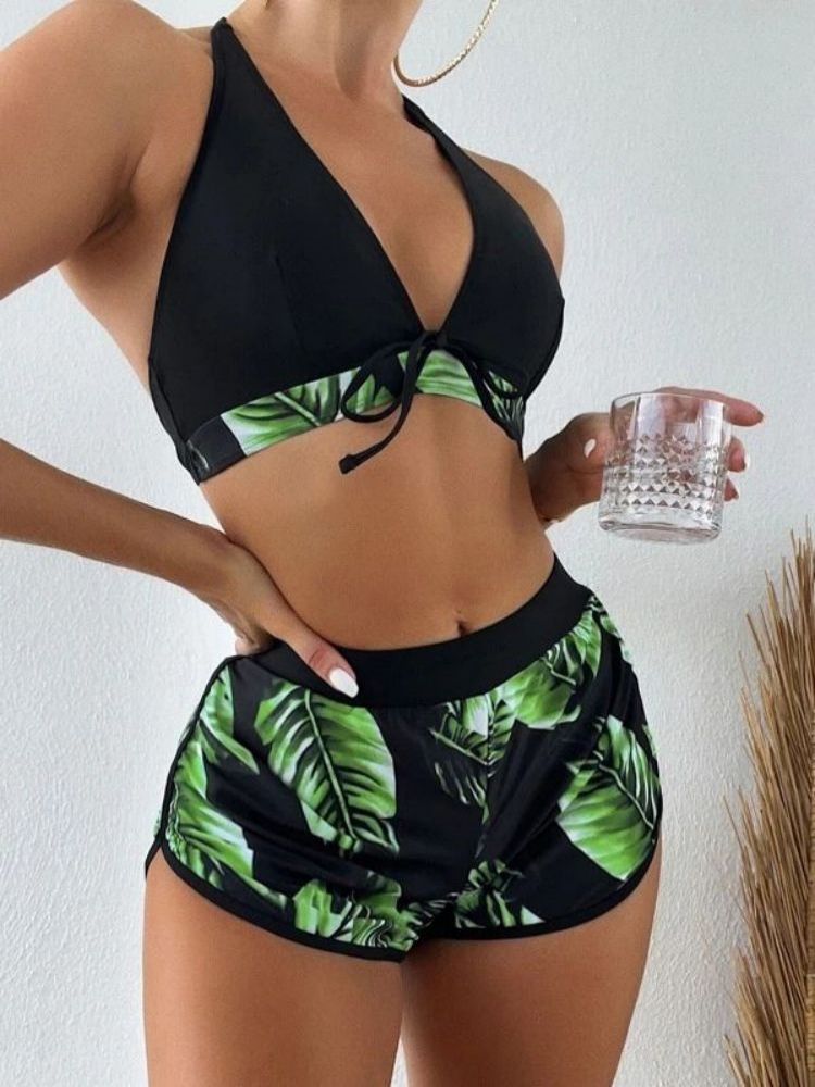 3 pieces Summer Print Swimsuits Bikini Sets Female Swimwear 2023 Sports Beach Wear Bathing Suit Girls Pool Women Swimming Suit Blackish Green