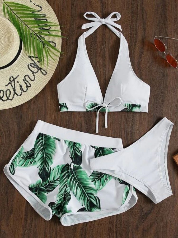 3 pieces Summer Print Swimsuits Bikini Sets Female Swimwear 2023 Sports Beach Wear Bathing Suit Girls Pool Women Swimming Suit White