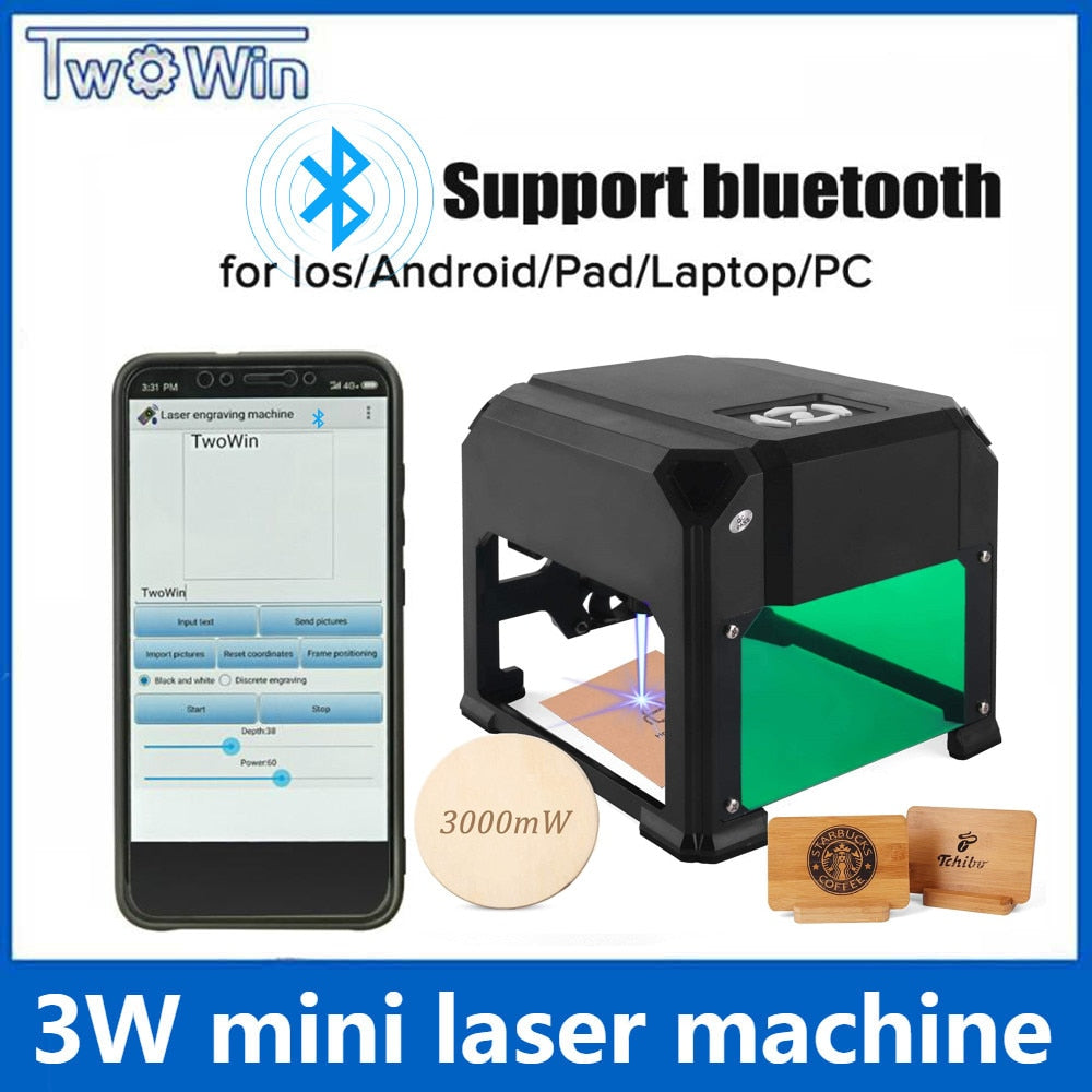 3000mW CNC Laser Engraver Desktop Laser Engraving Machine 80x80mm Mini Laser Engraver Woodworking DIY Logo Mark Printer Cutter Bluetooth Function