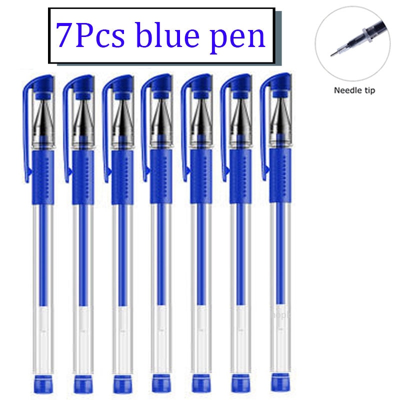 35 PCS Gel Pen Set School Supplies Black Blue Red Ink Color 0.5mm Ballpoint Pen Kawaii Pen Writing Tool School Office Stationery 7Pcs Blue pen A